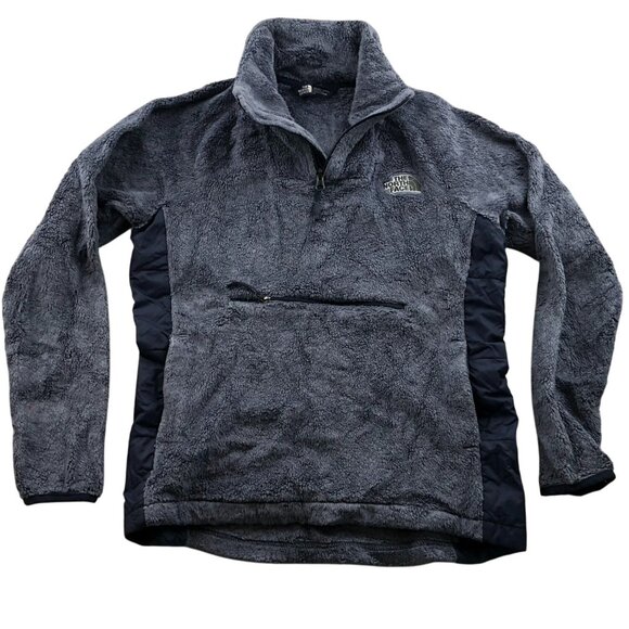 The North Face Womens Half-Zip Pullover Jacket Small Fuzzy Fleece Blue & Gray - Picture 1 of 13